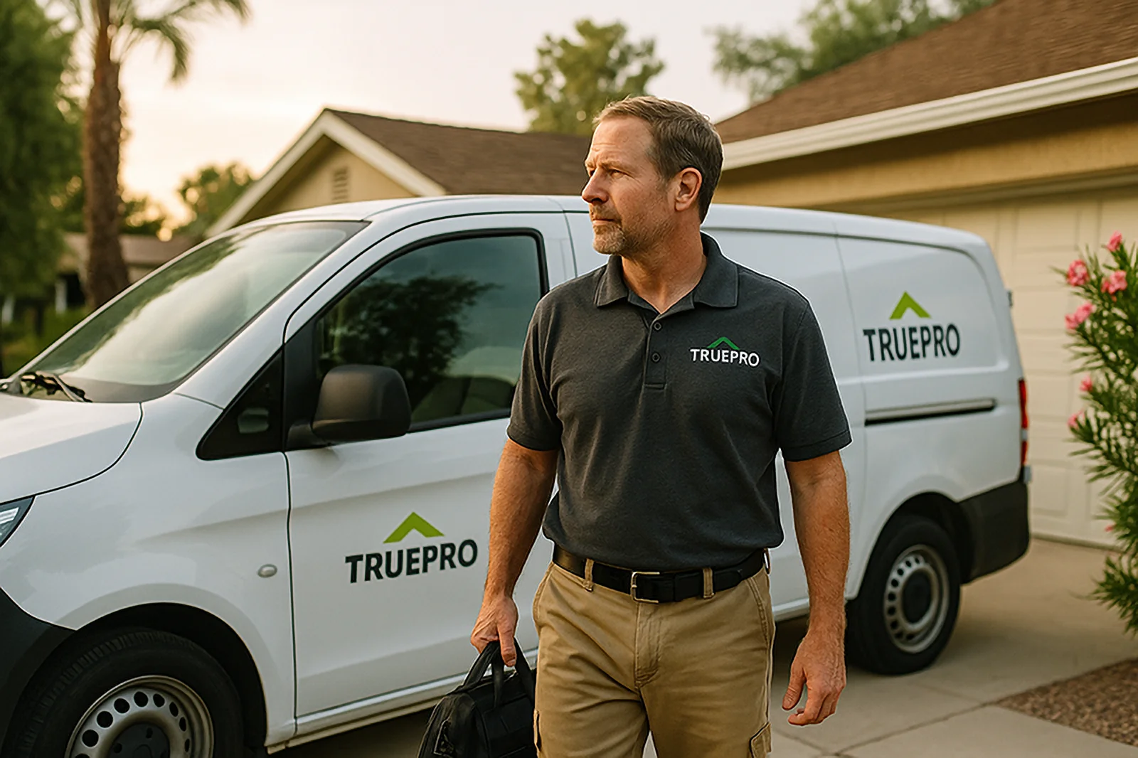 TruePro technician with service van ready for appliance repair in Southern California